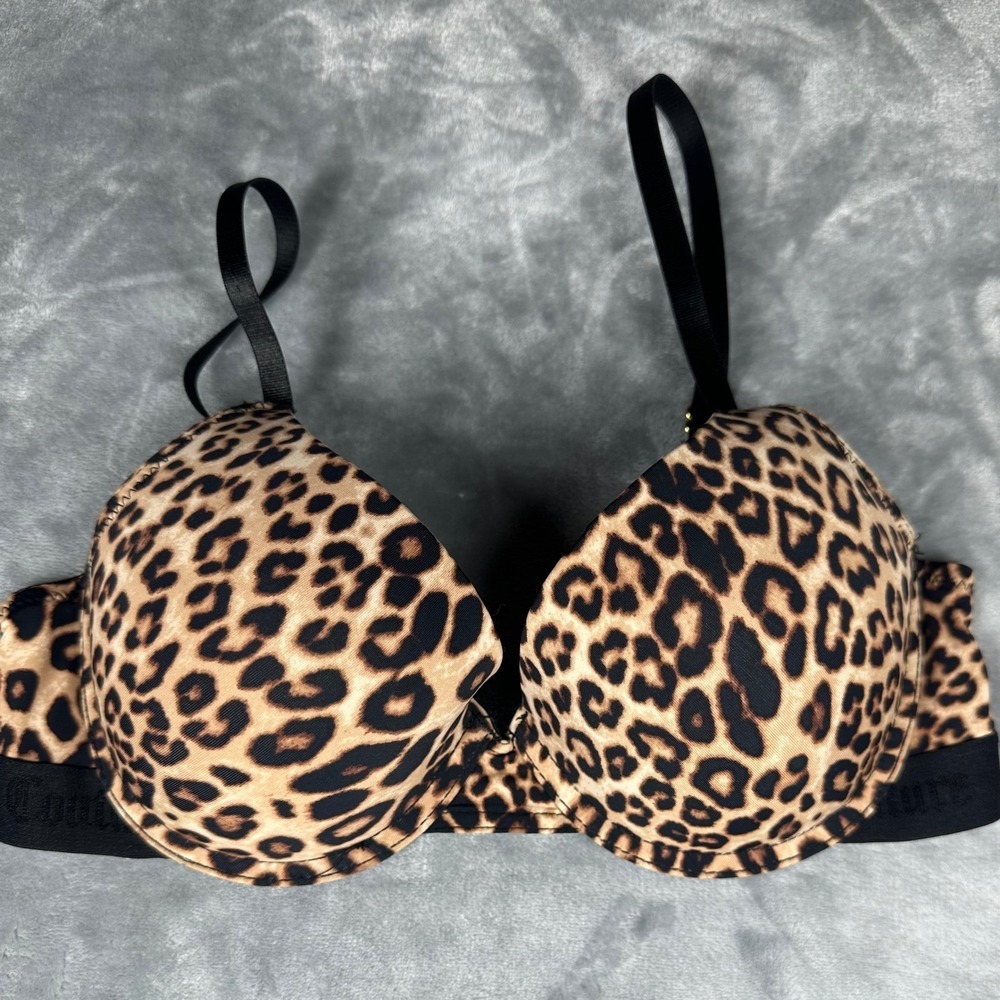 Juicy Couture Bra Womens 34C Leopard Intimates Push Up Underwire Animal Print